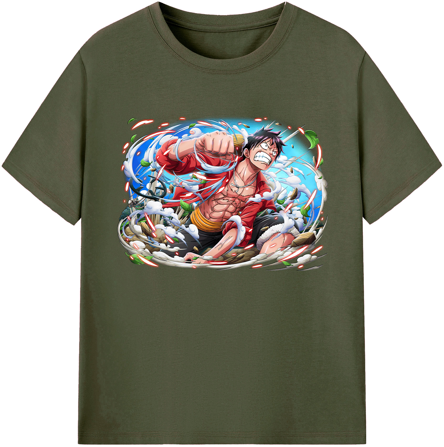 ワンピース モンキー・D・ルフィ ONE PIECE Monkey D. Luffy 綿100％ メンズ半袖Tシャツ｜肌触りやわらか＆通気性